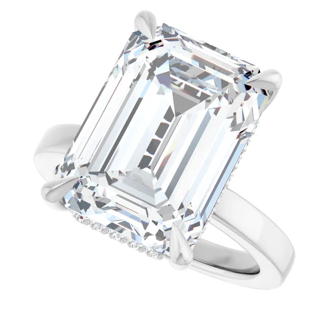 The Clara 5.00ct Emerald cut Lab Grown Diamond Hidden Halo Solitaire Engagement Ring