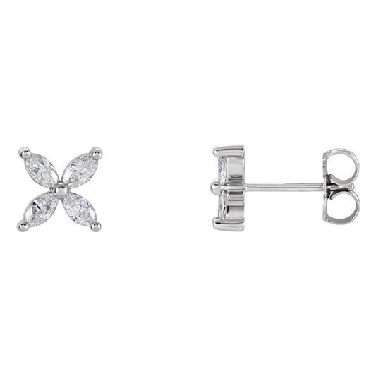 0.75ct Lab Grown Diamond Marquise Floral Earrings in 14k Gold