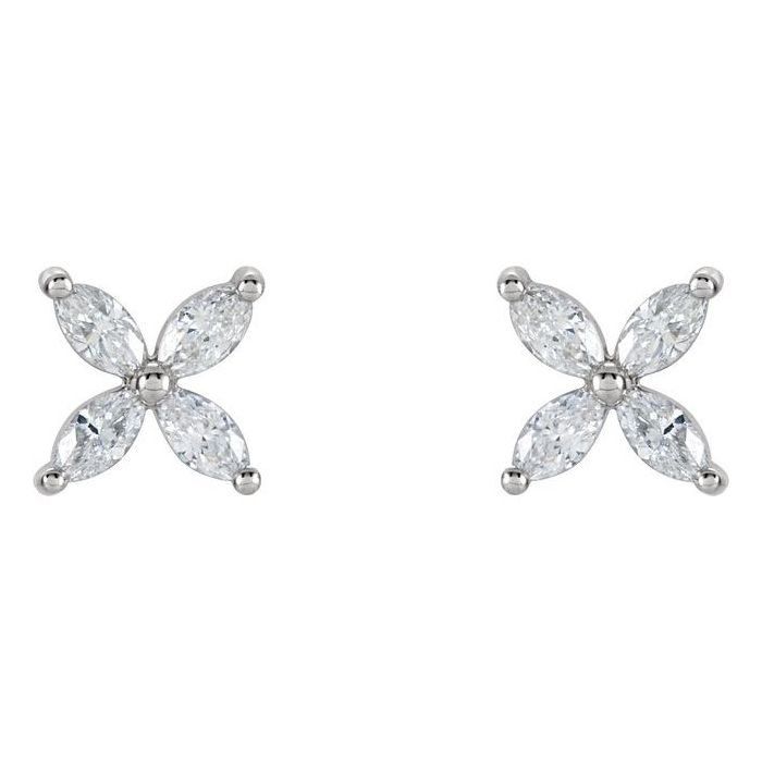 0.75ct Lab Grown Diamond Marquise Floral Earrings in 14k Gold