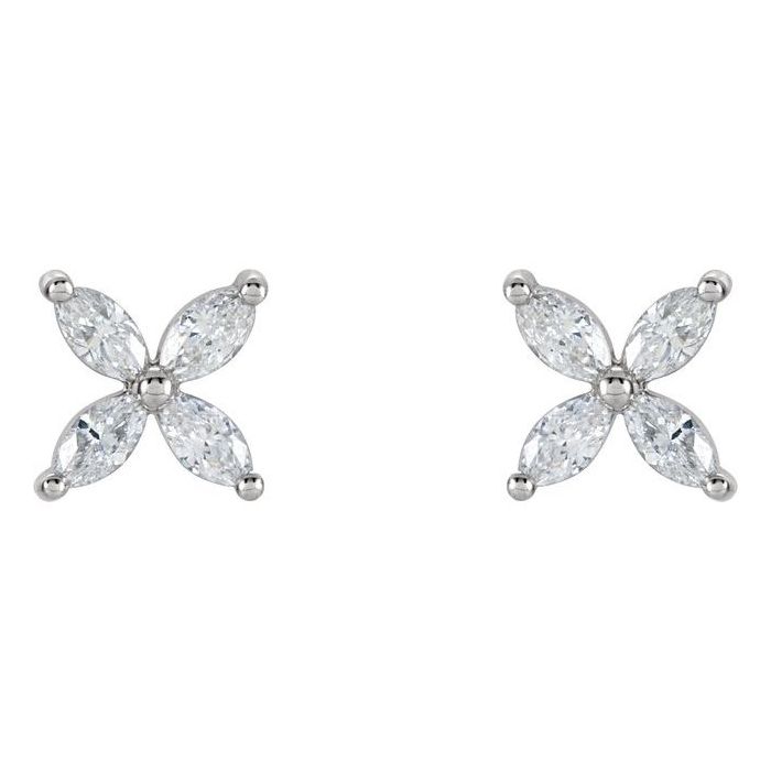 0.75ct Lab Grown Diamond Marquise Floral Earrings in 14k Gold