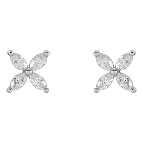 0.75ct Lab Grown Diamond Marquise Floral Earrings in 14k Gold