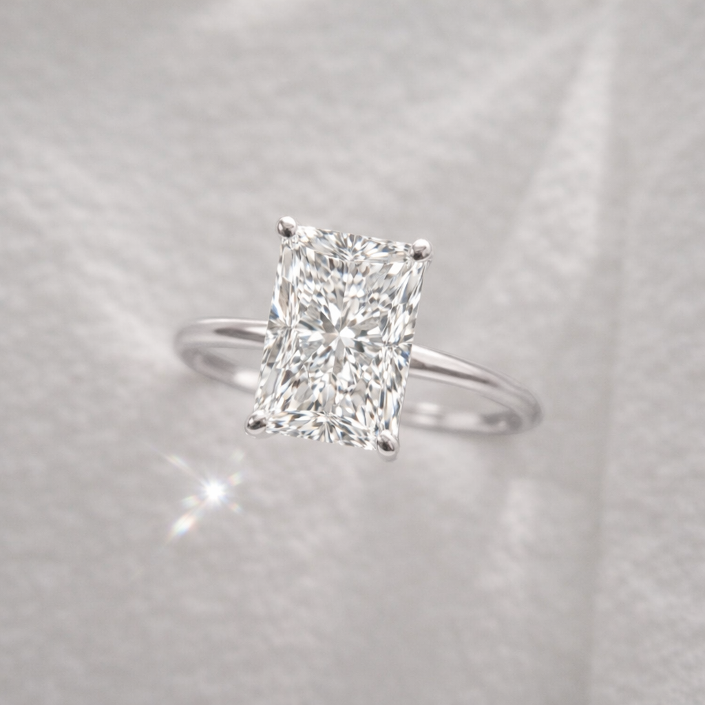 The Emma 4.00ct Radiant cut Lab Grown Diamond Solitaire Engagement Ring