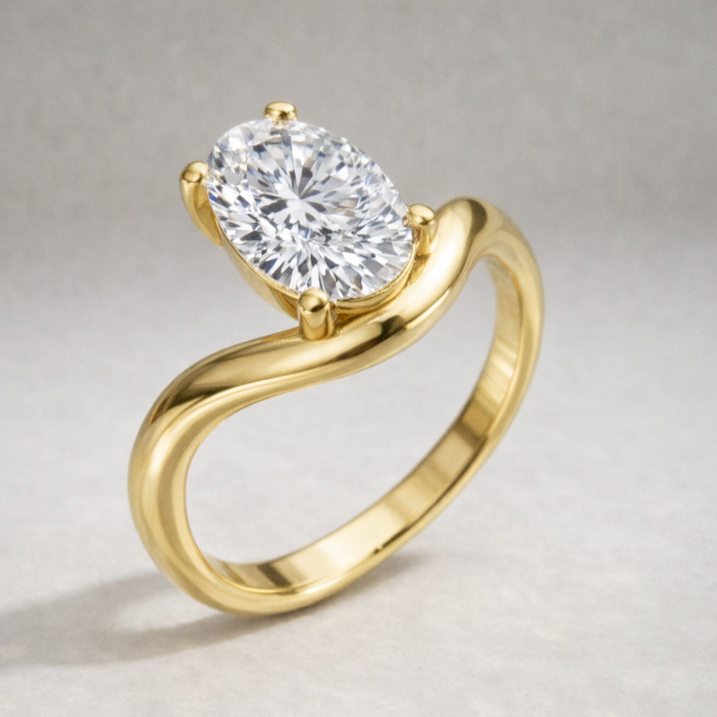 The Laura 2.00ct Oval cut Lab Grown Diamond Solitaire Wave Engagement Ring