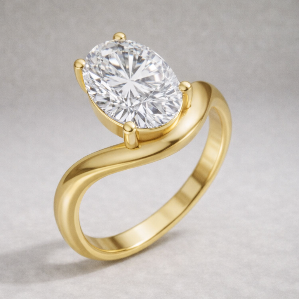 The Laura 3.00ct Oval cut Lab Grown Diamond Solitaire Wave Engagement Ring