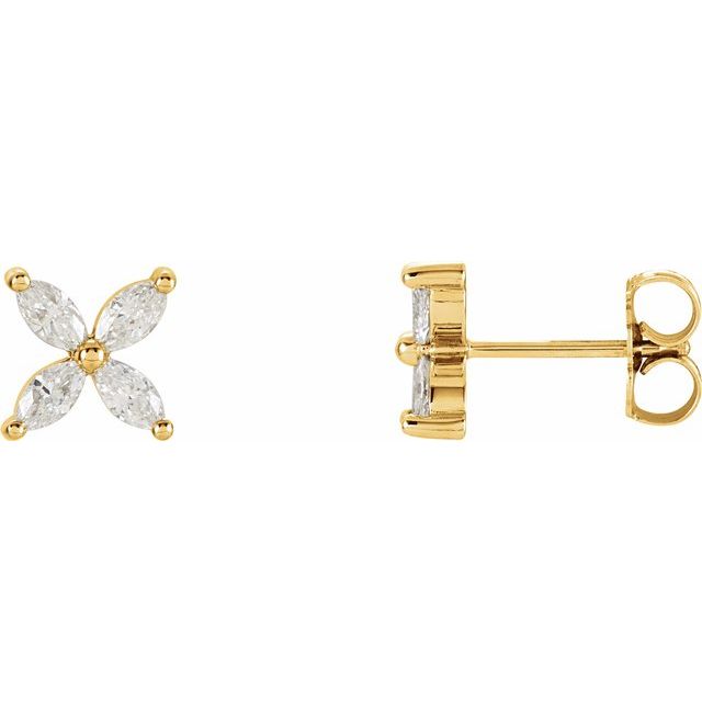 0.75ct Lab Grown Diamond Marquise Floral Earrings in 14k Gold