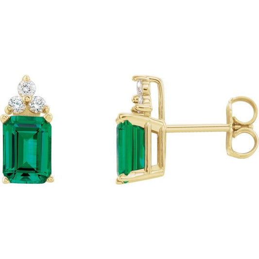 2.00ct Lab Grown Emerald 0.10ct Lab Grown Diamond Earrings in 14k Gold