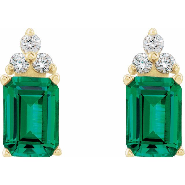 2.00ct Lab Grown Emerald 0.10ct Lab Grown Diamond Earrings in 14k Gold