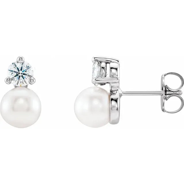 6.5mm Cultured Akoya Pearl & 0.50ctw Diamond Earrings in 14k Gold