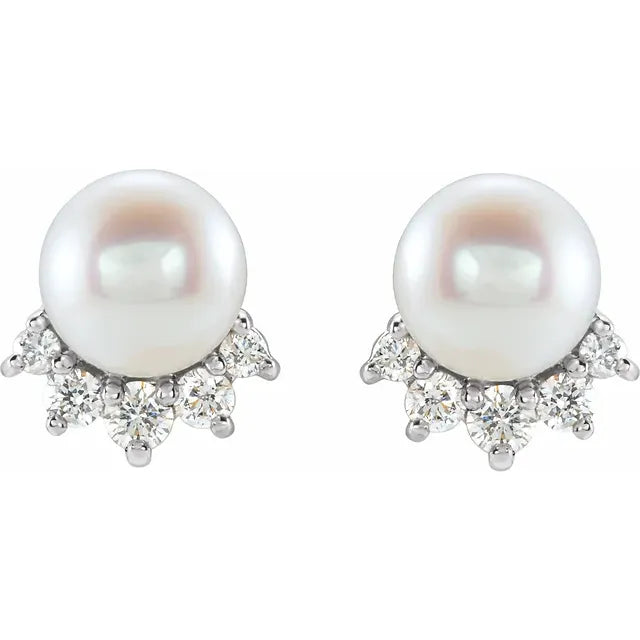 5mm Freshwater Pearl & Diamond Accented Earrings in 14k Gold