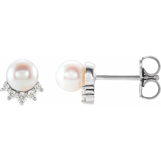 5mm Freshwater Pearl & Diamond Accented Earrings in 14k Gold