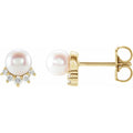 5mm Freshwater Pearl & Diamond Accented Earrings in 14k Gold