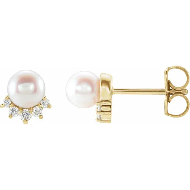 5mm Freshwater Pearl & Diamond Accented Earrings in 14k Gold