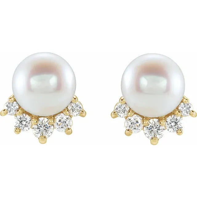 5mm Freshwater Pearl & Diamond Accented Earrings in 14k Gold