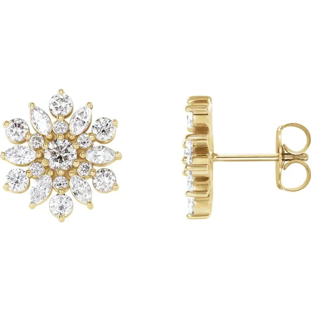 1.00ct Lab Grown Diamond Vintage Inspired Halo Earrings in 14k Gold