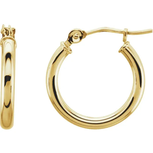 15mm Plain Tube Hoop Earrings in 14k Gold