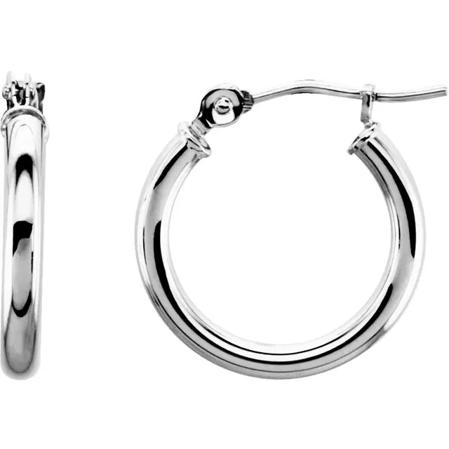 15mm Plain Tube Hoop Earrings in 14k Gold