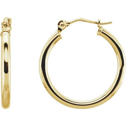 20mm Plain Tube Hoop Earrings in 14k Gold