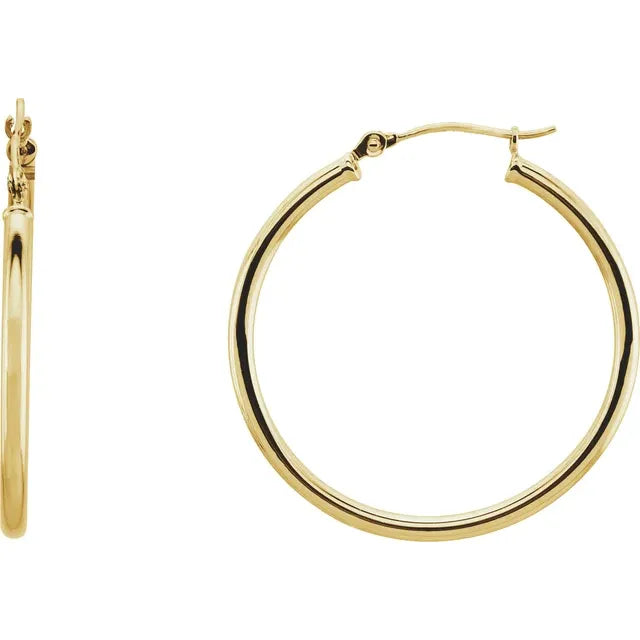 30mm Plain Tube Hoop Earrings in 14k Gold