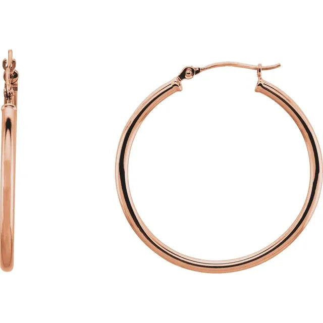 30mm Plain Tube Hoop Earrings in 14k Gold