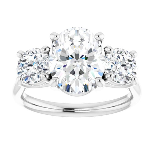 The Elena 3.20ctw Oval and Round cut Lab Grown Diamond Trilogy Engagement Ring