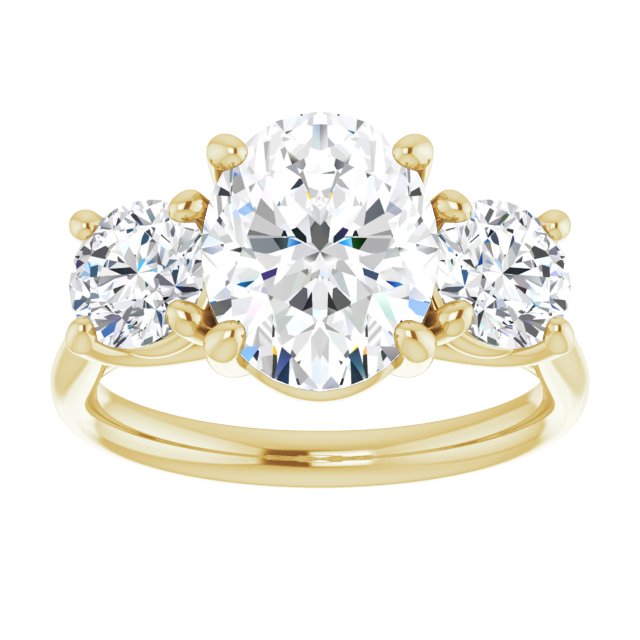 The Elena 3.20ctw Oval and Round cut Lab Grown Diamond Trilogy Engagement Ring