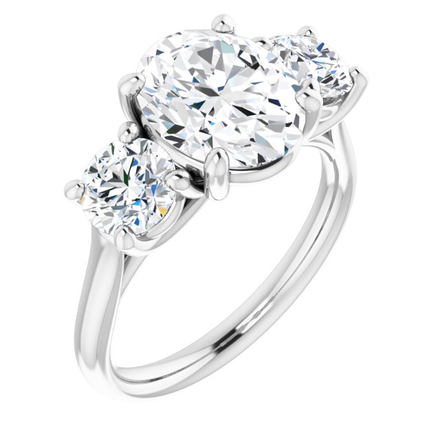 The Elena 3.20ctw Oval and Round cut Lab Grown Diamond Trilogy Engagement Ring