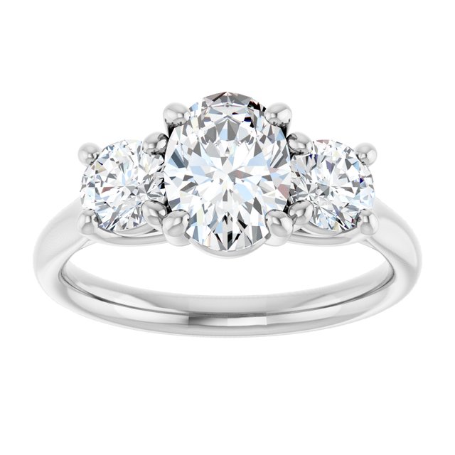 The Elena 1.80ctw Oval and Round cut Lab Grown Diamond Trilogy Engagement Ring