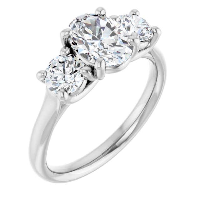 The Elena 1.80ctw Oval and Round cut Lab Grown Diamond Trilogy Engagement Ring