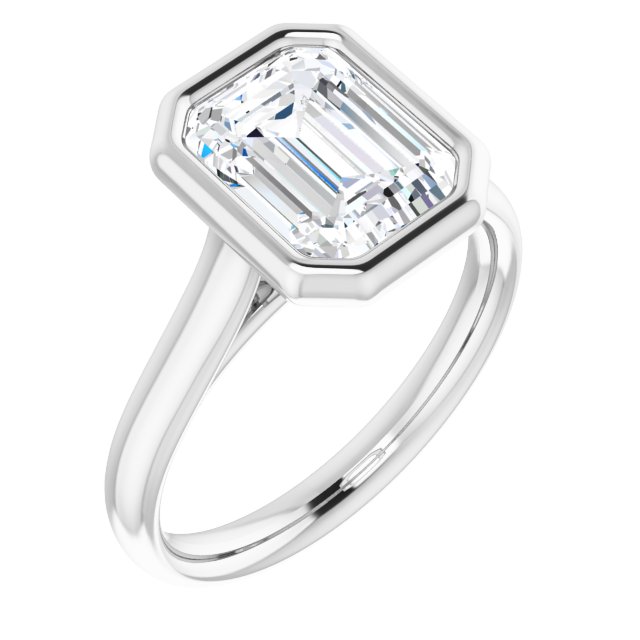 The Thea 2.00ct Emerald cut Lab Grown Diamond Solitaire Open Bezel Engagement Ring