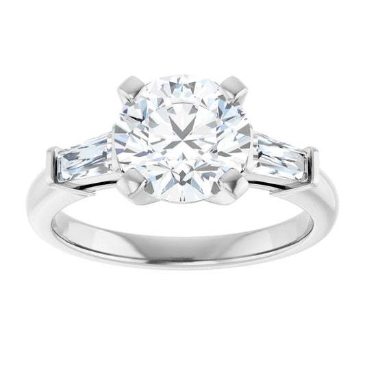 The Cassandra 2.40ctw Round and Baguette cut Lab Grown Diamond Trilogy Engagement Ring