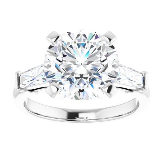 The Cassandra 4.40ctw Round and Baguette cut Lab Grown Diamond Trilogy Engagement Ring