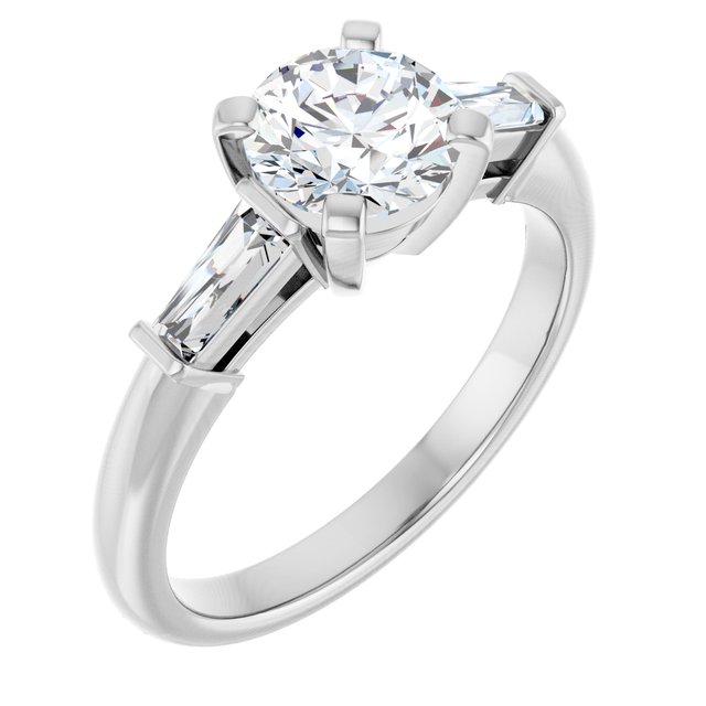 The Cassandra 1.40ctw Round and Baguette cut Lab Grown Diamond Trilogy Engagement Ring