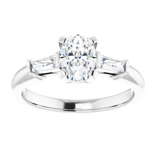 The Cassandra 1.40ctw Oval and Baguette cut Lab Grown Diamond Trilogy Engagement Ring