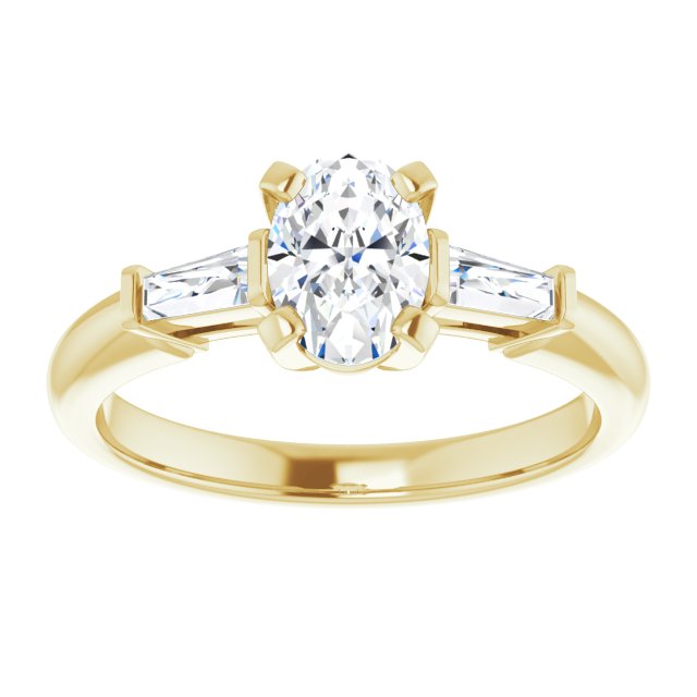 The Cassandra 1.40ctw Oval and Baguette cut Lab Grown Diamond Trilogy Engagement Ring