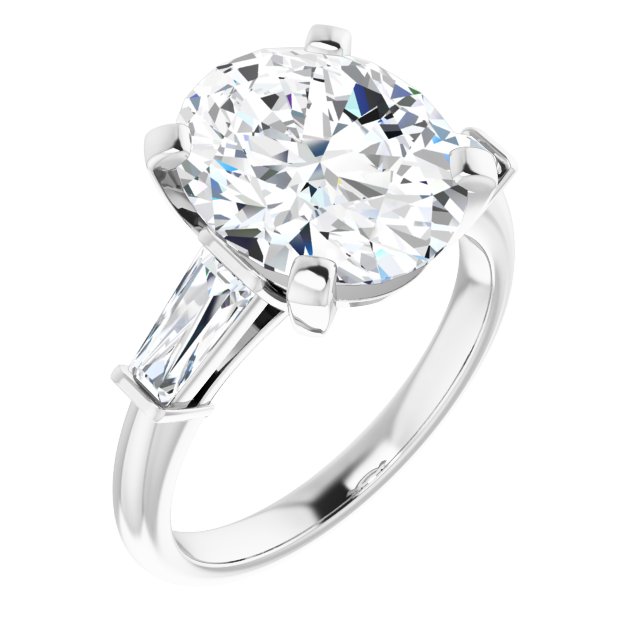 The Cassandra 4.40ctw Oval and Baguette cut Lab Grown Diamond Trilogy Engagement Ring