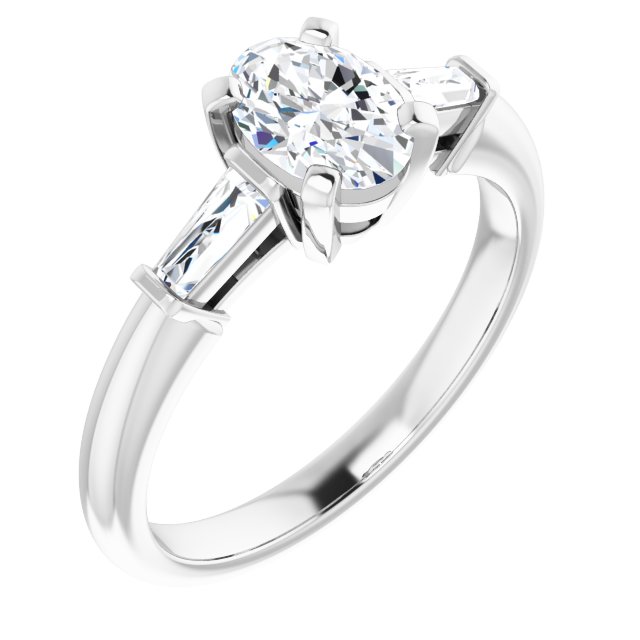 The Cassandra 1.40ctw Oval and Baguette cut Lab Grown Diamond Trilogy Engagement Ring