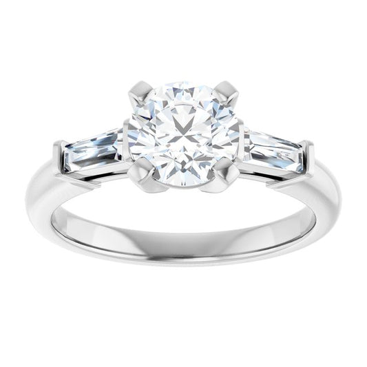 The Cassandra 1.40ctw Round and Baguette cut Lab Grown Diamond Trilogy Engagement Ring