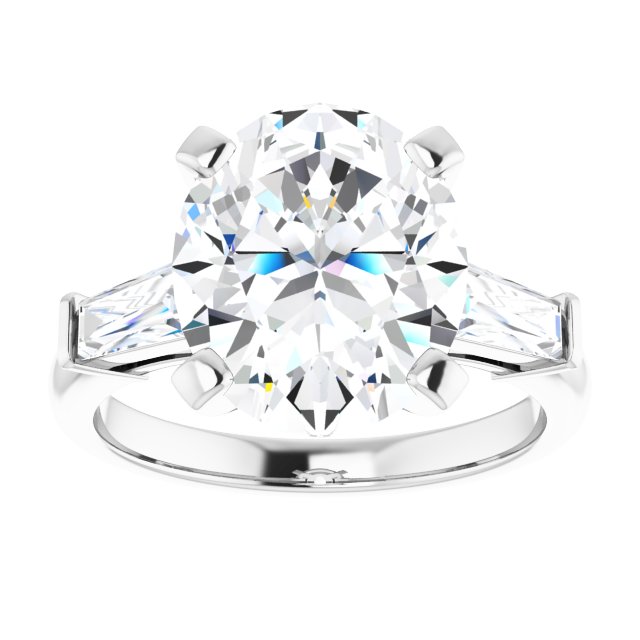 The Cassandra 4.40ctw Oval and Baguette cut Lab Grown Diamond Trilogy Engagement Ring