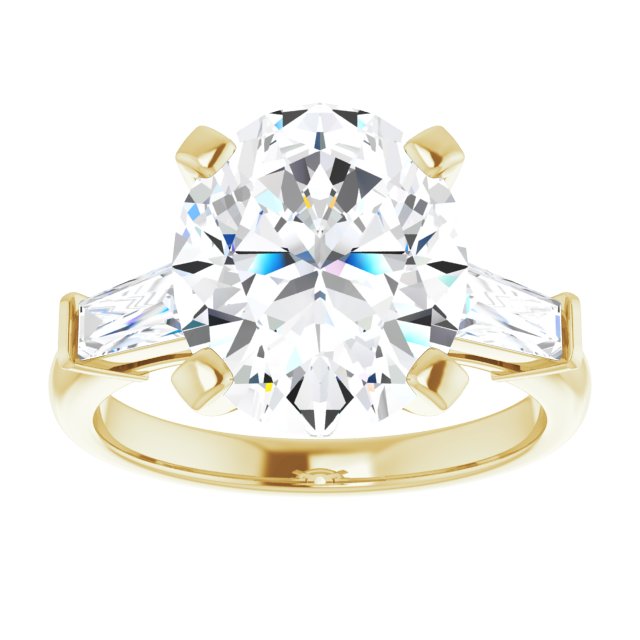 The Cassandra 4.40ctw Oval and Baguette cut Lab Grown Diamond Trilogy Engagement Ring