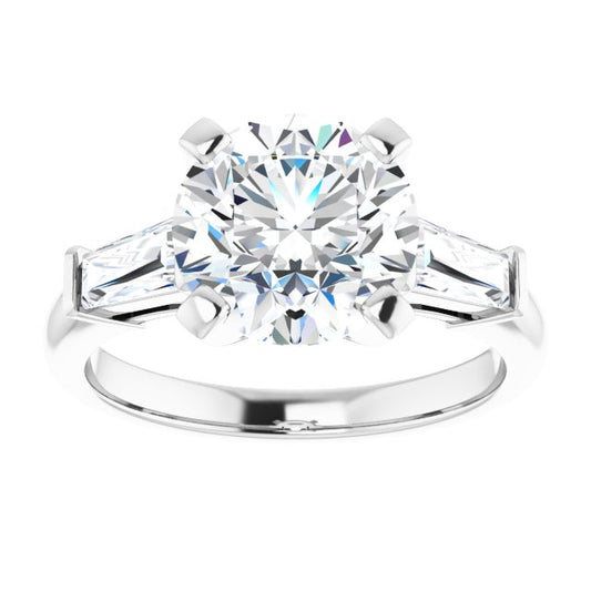 The Cassandra 3.40ctw Round and Baguette cut Lab Grown Diamond Trilogy Engagement Ring