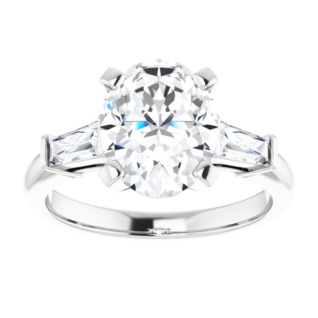 The Cassandra 2.40ctw Oval and Baguette cut Lab Grown Diamond Trilogy Engagement Ring