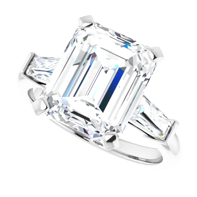 The Cassandra 4.40ctw Emerald and Baguette cut Lab Grown Diamond Trilogy Engagement Ring