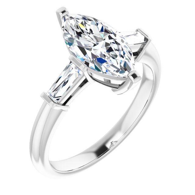 The Cassandra 2.40ctw Marquise and Baguette cut Lab Grown Diamond Trilogy Engagement Ring