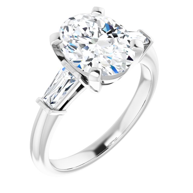 The Cassandra 2.40ctw Oval and Baguette cut Lab Grown Diamond Trilogy Engagement Ring