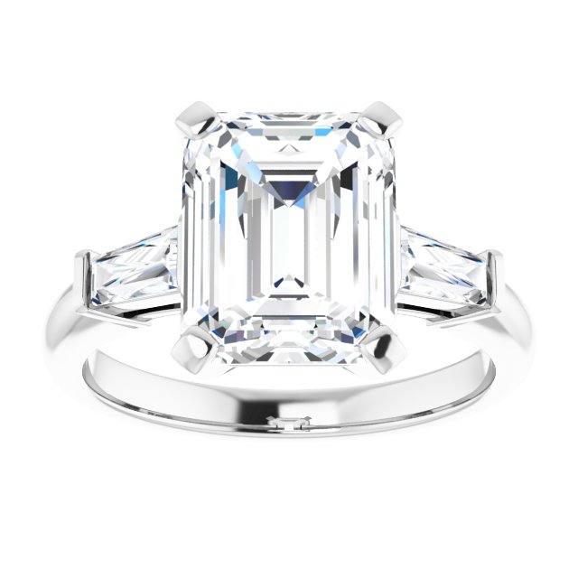 The Cassandra 3.40ctw Emerald and Baguette cut Lab Grown Diamond Trilogy Engagement Ring