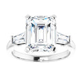 The Cassandra 3.40ctw Emerald and Baguette cut Lab Grown Diamond Trilogy Engagement Ring