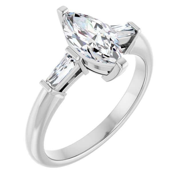 The Cassandra 1.90ctw Marquise and Baguette cut Lab Grown Diamond Trilogy Engagement Ring