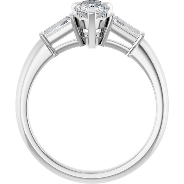 The Cassandra 1.40ctw Pear and Baguette cut Lab Grown Diamond Trilogy Engagement Ring