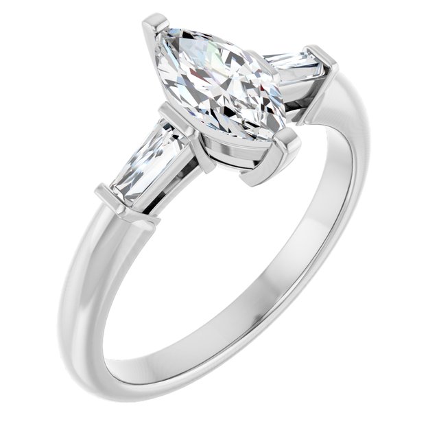 The Cassandra 1.40ctw Marquise and Baguette cut Lab Grown Diamond Trilogy Engagement Ring