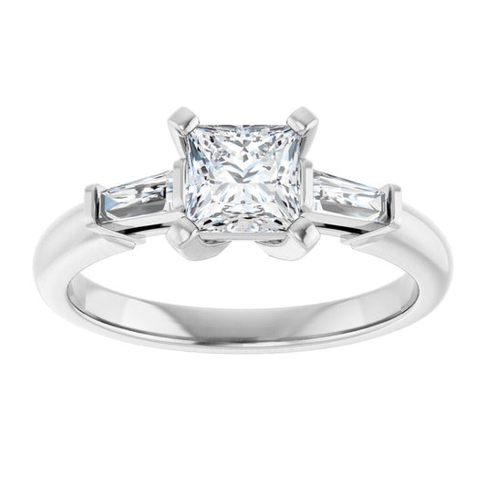 The Cassandra 1.40ctw Princess and Baguette cut Lab Grown Diamond Trilogy Engagement Ring